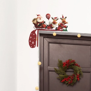 Christmas door frame wall sticker with Santa and reindeer on a sleigh decorations