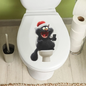 Sticker chat de Noël humoristique sur toilettes pour décoration de salle de bain