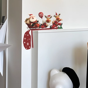 Cartoon Santa and reindeer wall stickers for festive home corner cabinet decoration