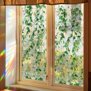 Film de fenêtre 3D arc-en-ciel avec lianes vertes pour intimité et décoration de maison