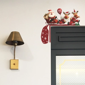 Christmas Santa and reindeer wall stickers with Happy New Year balloon for home decor