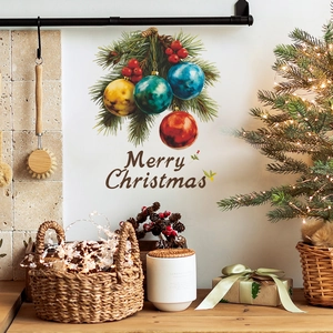 Christmas pine needle wall sticker with colorful baubles and Merry Christmas lettering