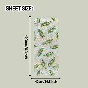 Detailed sheet size of laser tropical green leaf glass film measuring 100cm by 42cm