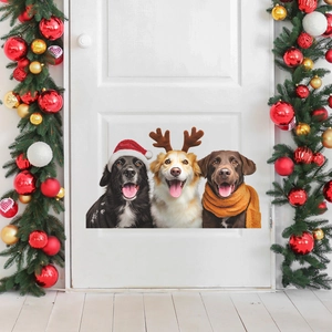 Christmas dog wall decals featuring three cute puppies for festive home door decoration