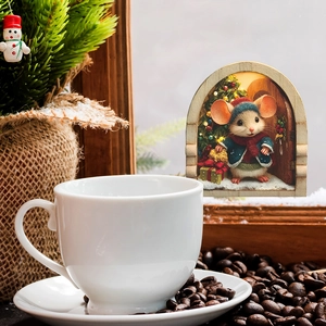 3D Christmas mouse hole wall sticker with festive mouse and tree holiday home decor