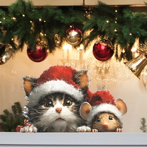 Adesivo Statico Per Finestra Di Natale Con Gatto E Topo In PVC Decorazione Festiva Per Porte E Finestre In Vetro Home Decor