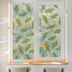 Tropical green leaves window film with 3D laser rainbow effect for home privacy