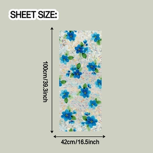 Detail showing 42x100cm laser watercolor floral window sticker with blue flower pattern