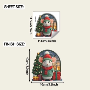Detail of Christmas mouse wall sticker showing sheet size and finish size specifications