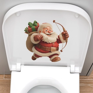Sticker déco de Noël pour abattant de WC avec Père Noël mignon et sac de cadeaux