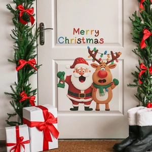 Christmas Santa Claus and reindeer wall decals for home decor with Merry Christmas text