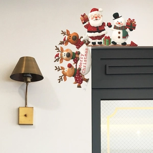 Cartone Animato Babbo Natale Pupazzo di Neve Renna Merry Christmas Decorazione Angolo Porta Adesivo da Parete PVC Casa Festa