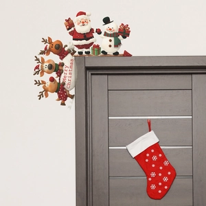 Decorazione natalizia a forma di L per angoli di porte con Babbo Natale e renne