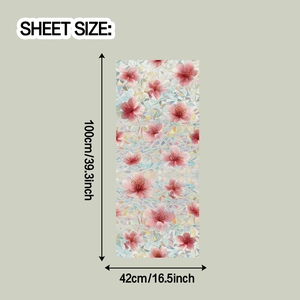 Detailed dimension layout for blooming floral window sticker measuring 100cm by 42cm