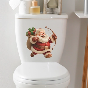Sticker Père Noël avec sac de cadeaux pour décoration festive de toilettes