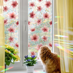 Rainbow laser cherry blossom static window film for privacy and home decoration