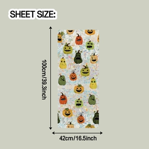 Detail showing laser rainbow pumpkin window decal sheet size 100cm by 42cm for Halloween