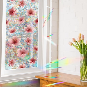 3D rainbow window film with laser cherry blossom petals and static cling effect