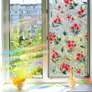 Pellicola privacy per finestre con fiori di ciliegio rosa ed effetto rifrangente arcobaleno