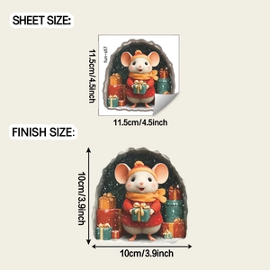 Detailed size guide for cartoon Christmas mouse wall stickers with dimension specifications