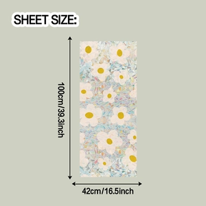 Detail sheet size diagram of static cling daisy flower window film, 100cm by 42cm dimension
