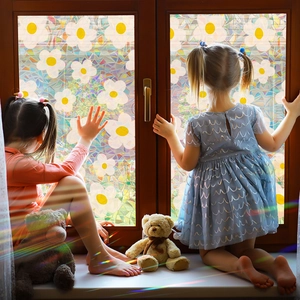 Rainbow mosaic daisy window film for privacy with decorative floral glass patterns
