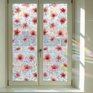 Laser rainbow floral window film with cherry blossoms for privacy and home decoration