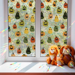 Halloween Pumpkin Window Film Static Cling 3D Rainbow Prism Decorative Glass Sticker For Home Holiday Privacy Protection Decal