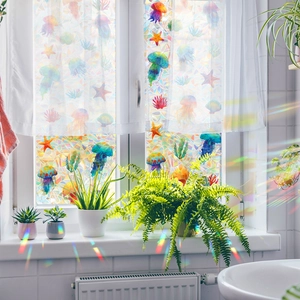 3D laser ocean world window film with jellyfish and coral patterns for home privacy decor