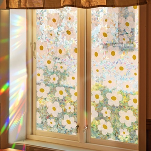 Rainbow window film with daisy patterns for privacy glass decoration and light refraction