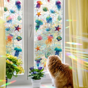Ocean Life Rainbow Prism Window Film Static Cling Privacy Glass Sticker Jellyfish Starfish Decorative Non-Adhesive Film
