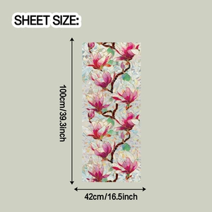 Detailed sheet size guide for colorful magnolia flower static window film 42cm x 100cm
