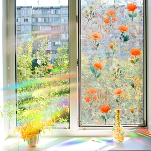 3D rainbow window film with floral patterns showing 3D holographic light effects