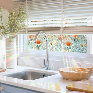 Rainbow laser window film with floral patterns for privacy and home decoration