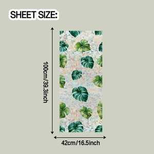Detailed sheet size dimensions of 42x100cm for tropical monstera leaf glass window film