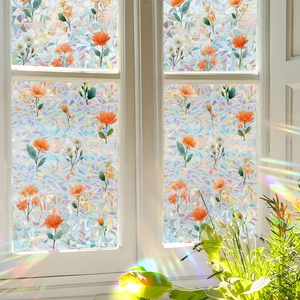 3D Rainbow Laser Window Film Static Cling Privacy Glass Sticker Floral Pattern Prism Decorative Sun Catcher Film Home Decor