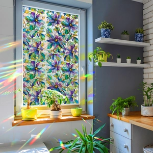 Rainbow geometric floral glass window film showing decorative light patterns