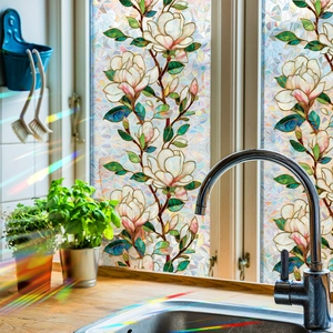 Laser magnolia static cling window film with colorful sunlight refraction for privacy