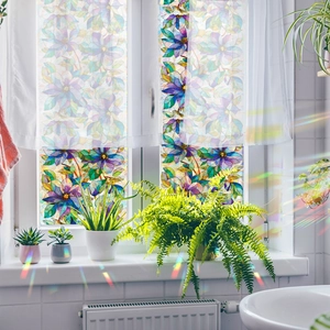 3D laser floral static cling window film for privacy with colorful light refraction