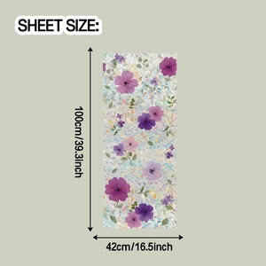 Detailed sheet size diagram for laser Morandi purple floral static glass window sticker
