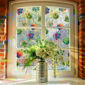 3D rainbow succulent window film with static cling for decorative glass privacy