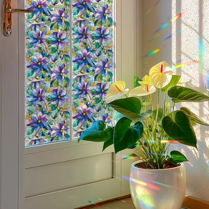 3D geometric floral static window film with colorful laser rainbow effect for glass privacy