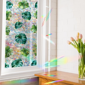 Rainbow monstera leaf window film for privacy and tropical plant home decoration