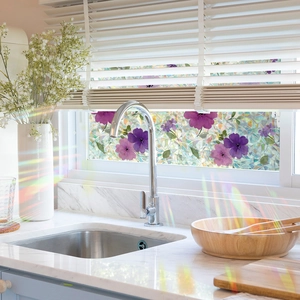 Laser purple flower static cling window film with mosaic pattern for home privacy