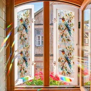 Rainbow laser hummingbird glass window film for home privacy and decorative mosaic effect