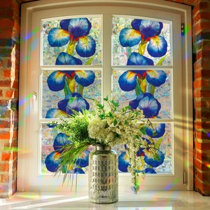 Iris Flower Stained Glass Window Privacy Film Static Cling Decorative Laser Prism Rainbow Effect Mosaic Sticker For Glass Door