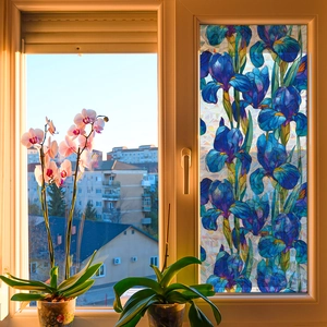 Iris flower 3D static cling window film with stained glass effect for home privacy