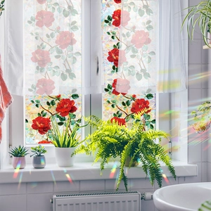 Rainbow laser rose flower window film for glass doors with static cling privacy decoration