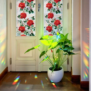 Rainbow laser rose window film with stained glass mosaic pattern for home glass door
