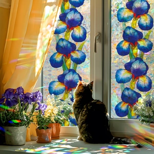 Iris flower static cling glass window film with rainbow prism light effect
